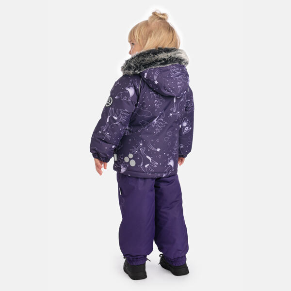 Dětská zimní bunda Huppa Vesa s kožíškem dark lilac pattern 3