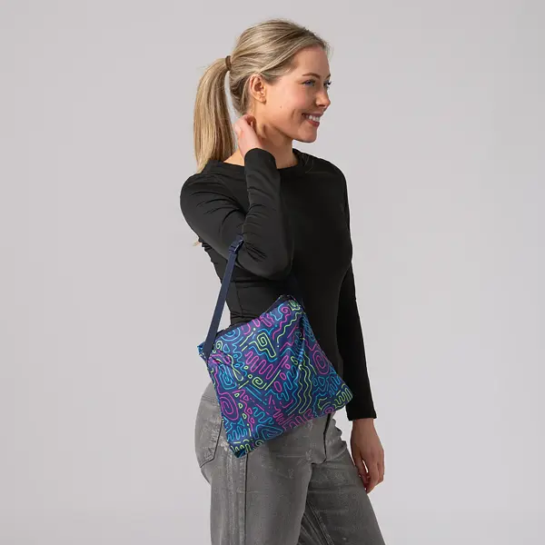 Pončo do deště pro dospělé Mac in a Sac modrofialové detail na sbalení