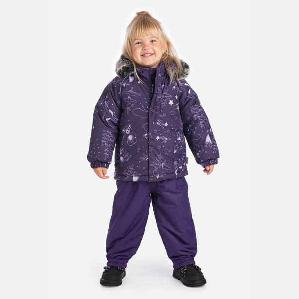 Dětská zimní bunda Huppa Vesa s kožíškem dark lilac pattern