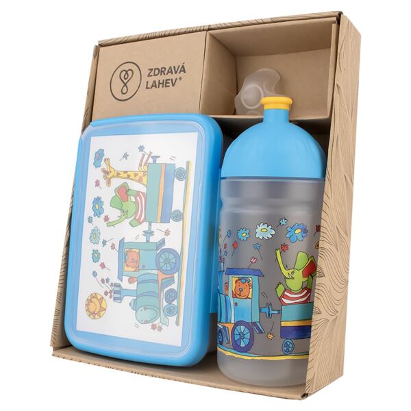 SET ZDRAVÁ LAHEV A ZDRAVÁ SVÁČA svačinový box a lahev 0,5l Vláček se zvířátky 2