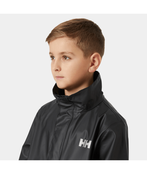 Dětská pogumovaná bunda do deště Helly Hansen Jr Moss jacket černá detail