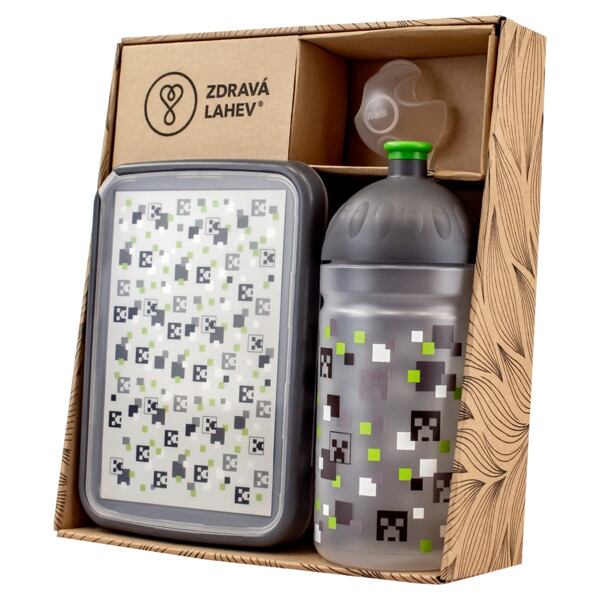 SET ZDRAVÁ LAHEV A ZDRAVÁ SVÁČA svačinový box a lahev 0,5l Pixel head 5