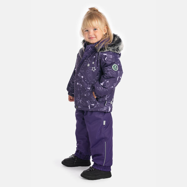 Dětská zimní bunda Huppa Vesa s kožíškem dark lilac pattern 2