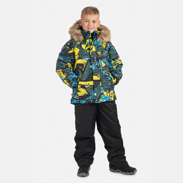 Dětská zimní bunda Huppa Marinel s kožíškem forest green pattern