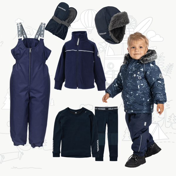 Dětský zimní outfit s bunda a kalhoty v tmavě modré barvě