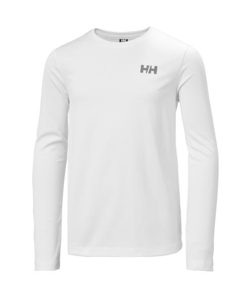 Bílé dětské funkční UV tričko Helly Hansen Jr Tech LS Crew dlouhý rukáv zepředu