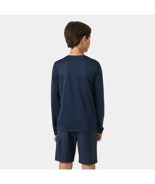 Modré dětské funkční UV tričko Helly Hansen Jr Tech LS Crew dlouhý rukáv zezadu