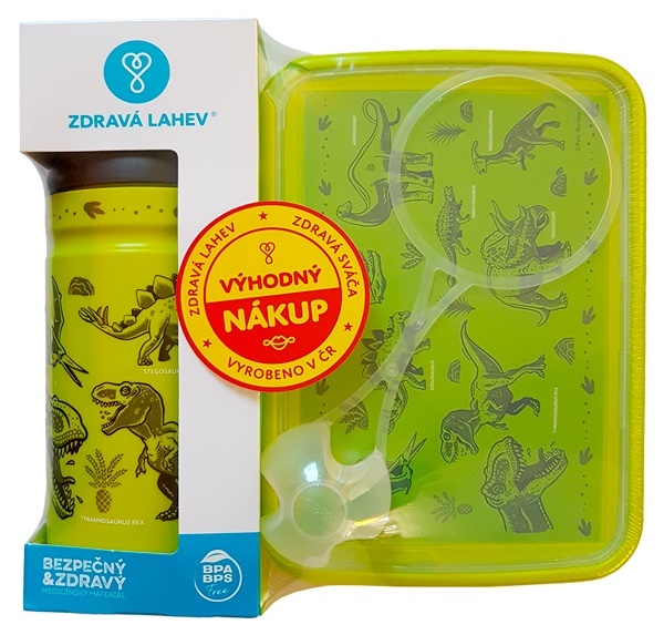 SET ZDRAVÁ LAHEV A ZDRAVÁ SVÁČA svačinový box a lahev 0,5l Dinosauři 2