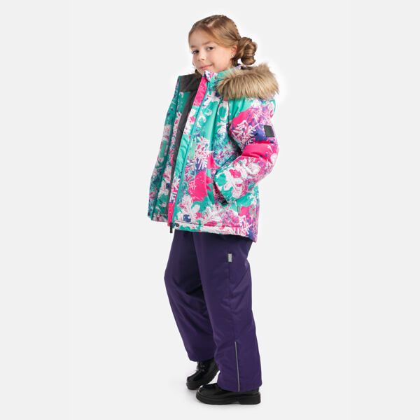 Dětská zimní bunda Huppa Alondra s kožíškem turquoise pattern 2