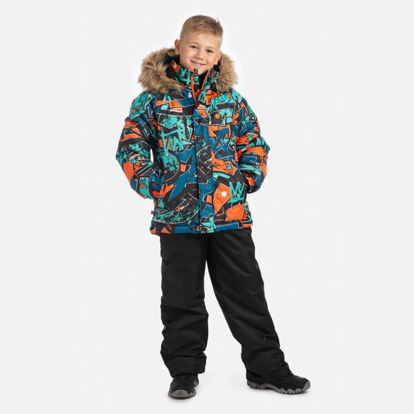 Dětská zimní bunda Huppa Marinel s kožíškem bright orange pattern