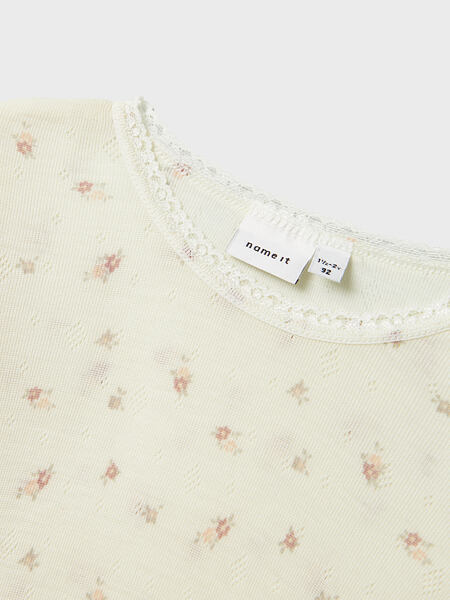 Dětské funkční tričko s merinem Name It Wang Small flowers dlouhý rukáv - snow white 3