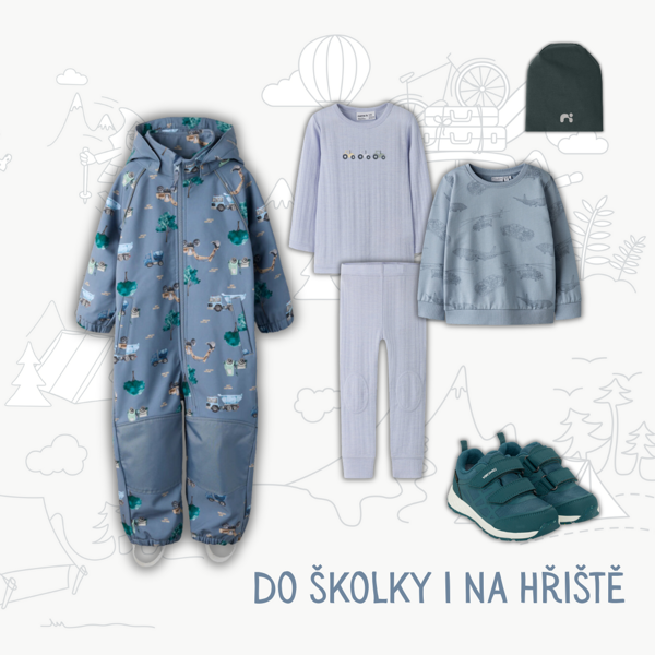 Outfit Name it modrý s auty.
