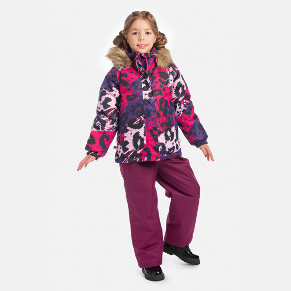 Dětská zimní bunda Huppa Alondra s kožíškem fuchsia pattern