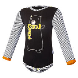 Dětské body Little Angel smyk DR pruh Outlast® - černá medvěd/pruh bíločerný