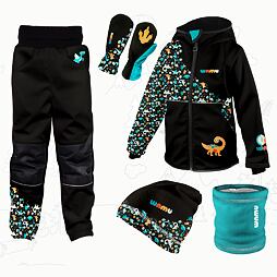 Dětský softshellový outfit černohnědá - Dinosauři