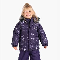 Dětská zimní bunda Huppa Vesa s kožíškem dark lilac pattern