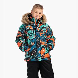 Dětská zimní bunda Huppa Marinel s kožíškem bright orange pattern