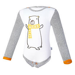 Dětské body Little Angel smyk DR pruh Outlast® - bílá medvěd/pruh bíločerný