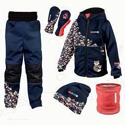Dětský softshellový outfit tmavě modrý - Lišky
