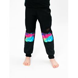 Dětské softshellové kalhoty Drexiss bez zateplení black shapes colours pink