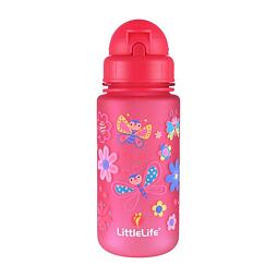 Dětská lahev s brčkem LittleLife Růžová (motýlci)