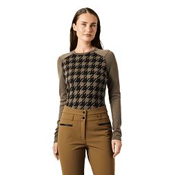 Dámské funkční tričko s merinem Helly Hansen Lifa Merino Midweight Gra Crew - sepia houndstooth aop
