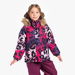 Dětská zimní bunda Huppa Alondra s kožíškem fuchsia pattern