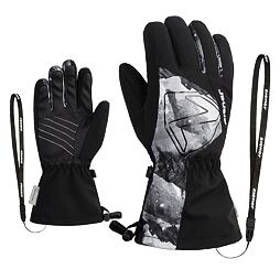 Dětské zimní rukavice Ziener Laval AS AW Jr black grey mountain print - prstové s poutkem