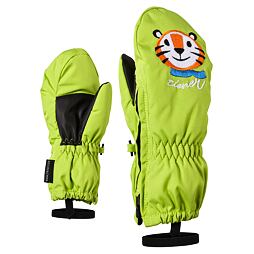 Dětské zimní rukavice Ziener Le ZOO MINIS lime green - celorozepínací palčáky s poutkem