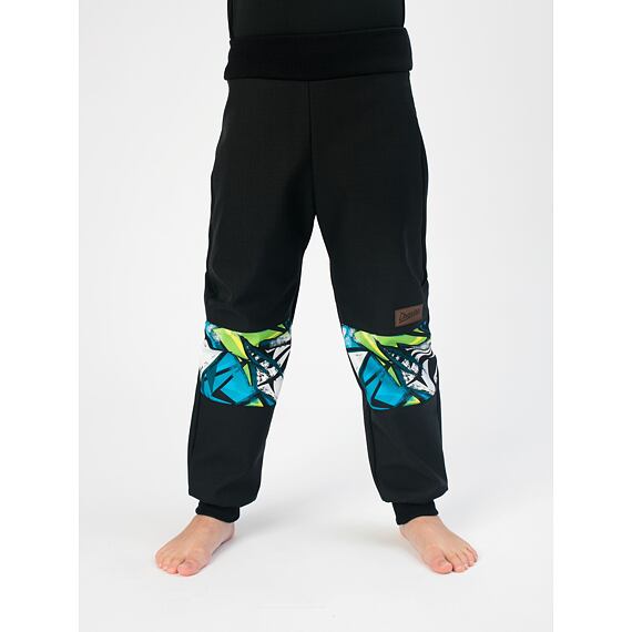 Dětské softshellové kalhoty Drexiss bez zateplení black graffiti green