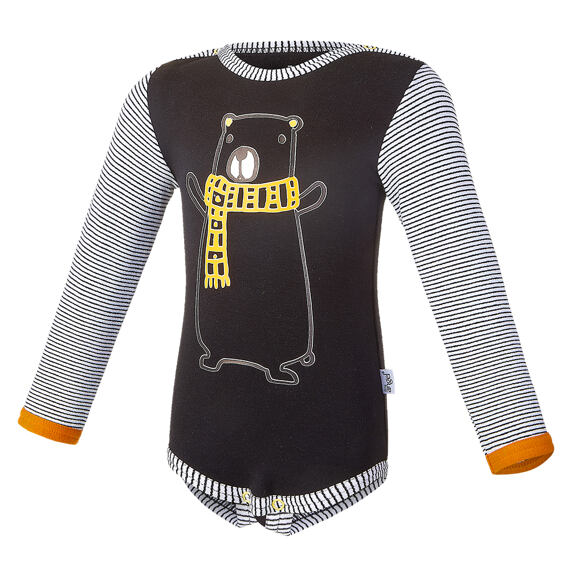 Dětské body Little Angel smyk DR pruh Outlast® - černá medvěd/pruh bíločerný