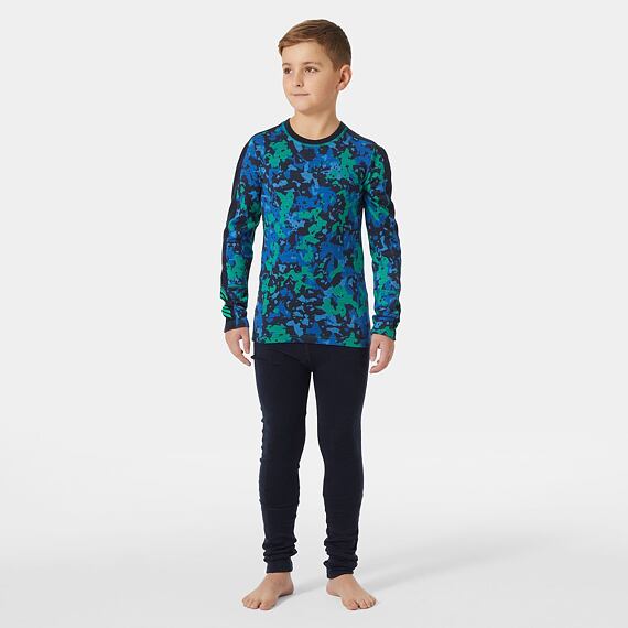 Juniorské termoprádlo Helly Hansen JR Graphic Lifa Merino set - bright green splash camo