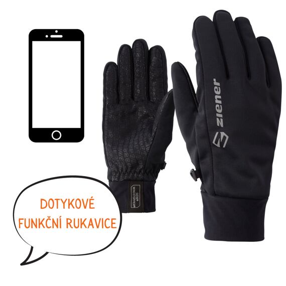Softshellové rukavice Ziener Irios WS touch black - prstové