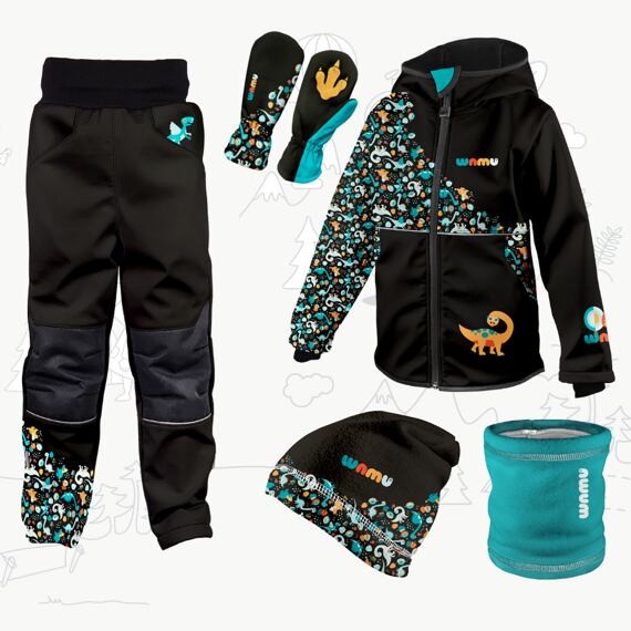 Dětský softshellový outfit černohnědá - Dinosauři