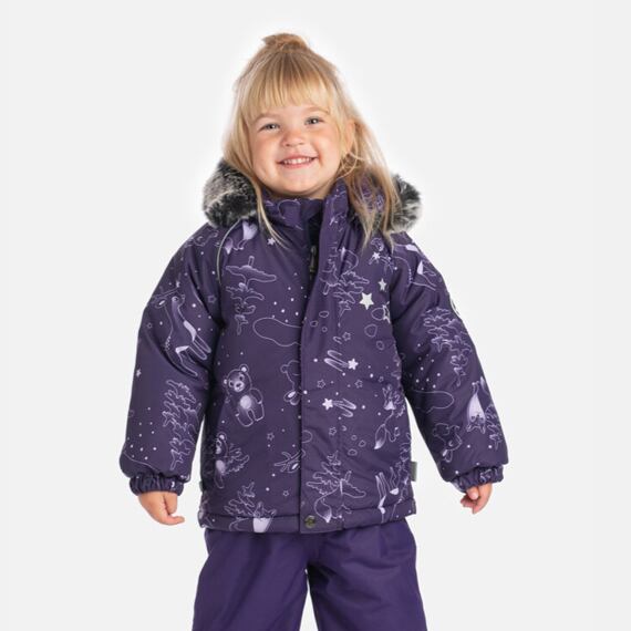Dětská zimní bunda Huppa Vesa s kožíškem dark lilac pattern