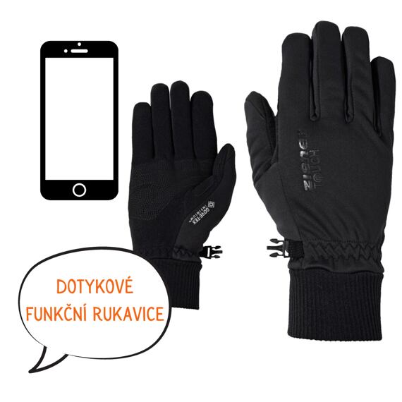 Softshellové rukavice Ziener Idaho WS Gtx touch black - prstové
