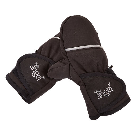 Dětské zimní rukavice Little Angel softshell stretch Outlast® palčáky - černá/výšivka šedá