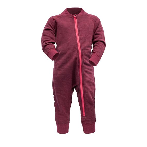 Dětský funkční overal s merinem Devold Nibba baby beetroot melange
