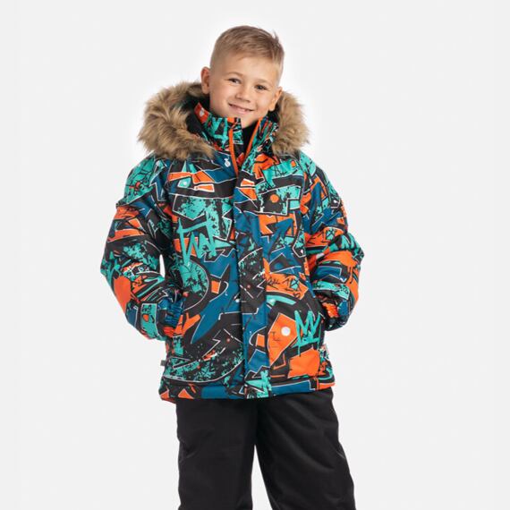 Dětská zimní bunda Huppa Marinel s kožíškem bright orange pattern