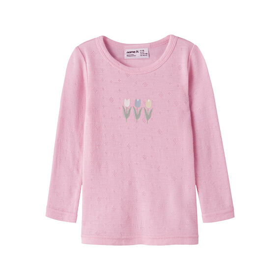 Dětské funkční tričko s merinem Name It Wang Small flowers dlouhý rukáv - coral blush
