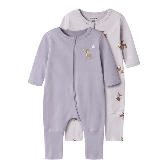 Dětský overal Name It Night suit deer - lilac marble / lavender gray 2pack