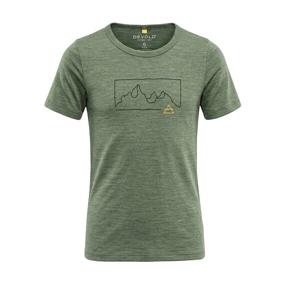 Dětské funkční tričko s merinem Devold Active "Outline" Tee s krátkým rukávem forest