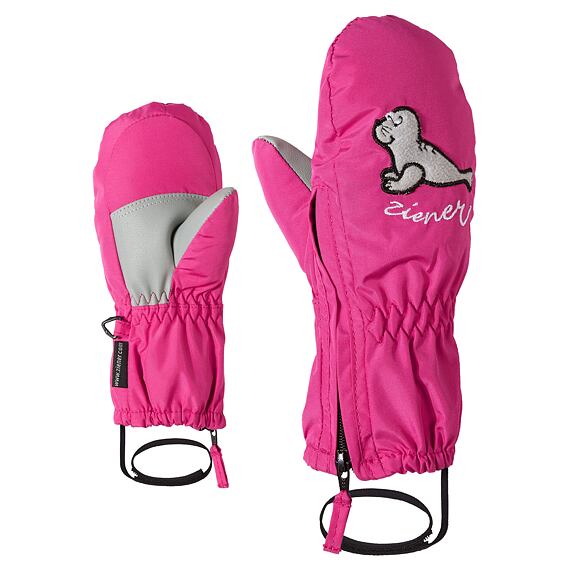 Dětské zimní rukavice Ziener Le ZOO MINIS pop pink - celorozepínací palčáky s poutkem