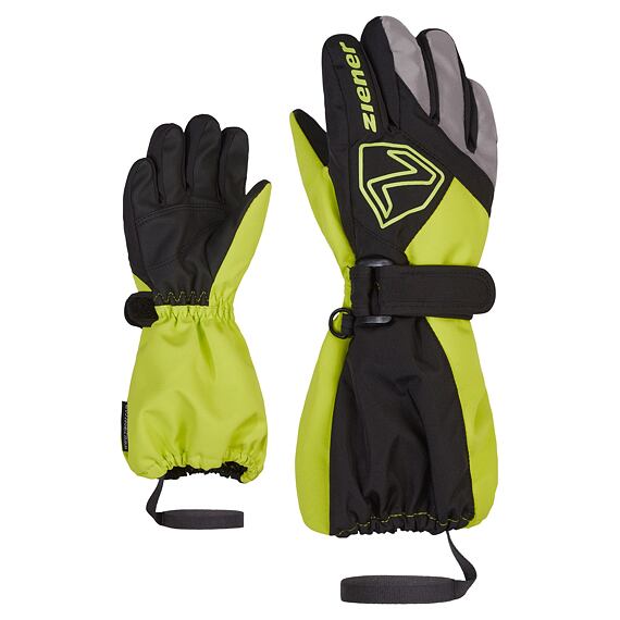 Dětské zimní rukavice Ziener Lauro AS black/lime - prstové s poutkem