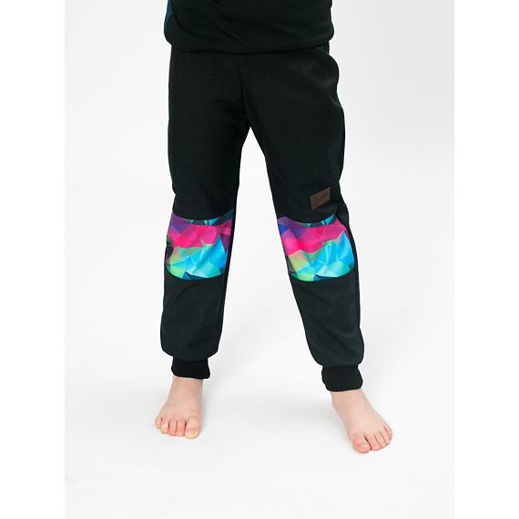 Dětské softshellové kalhoty Drexiss bez zateplení black shapes colours pink