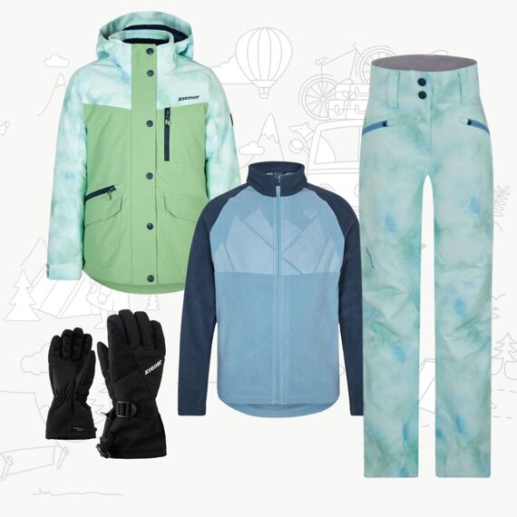Dětský zimní outfit pro lyžařky pastel green