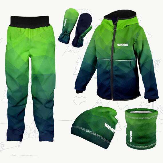 Dětský softshellový outfit zelený - Mozaika