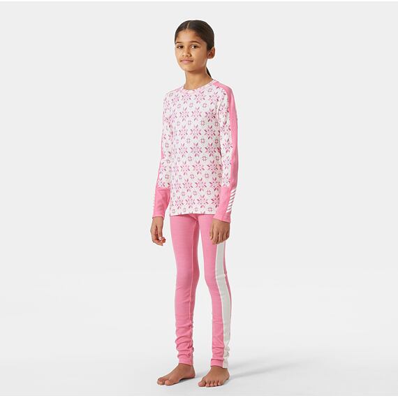 Juniorské termoprádlo Helly Hansen JR Graphic Lifa Merino set - sugar pink snowflake aop