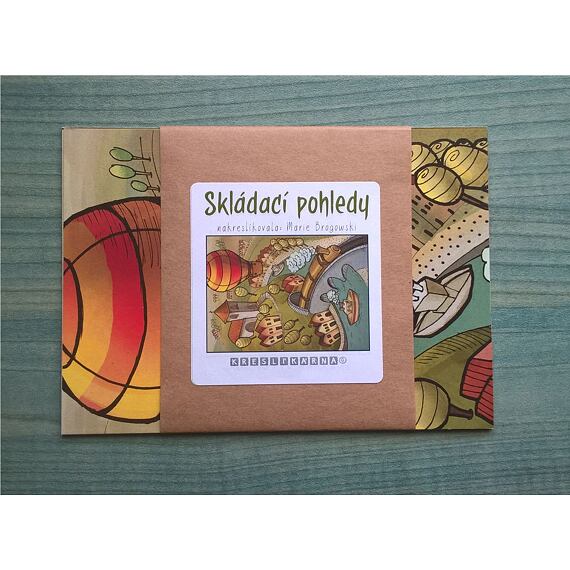Skládací pohledy - Let balonem, omalovánky