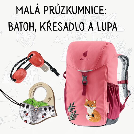 Dobrodružný set do přírody pro malé lištičky - batoh Deuter, křesadlo s píšťalkou a lupa
